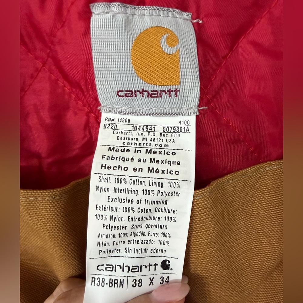 Carhartt 38x34 NEW With Tags Insulated Duck Bib Overalls Brown Quilted Workwear - Picture 6 of 7